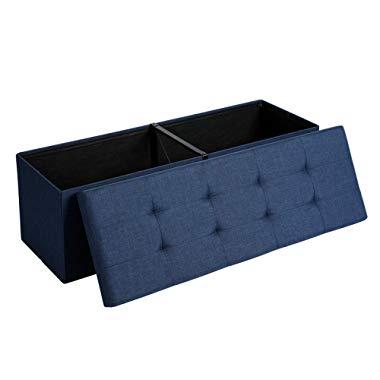 SONGMICS Storage Ottoman Bench, Padded Chest with Lid, Folding Seat, 120L Capacity, Hold up to 660lb, Navy Blue ULSF77IN