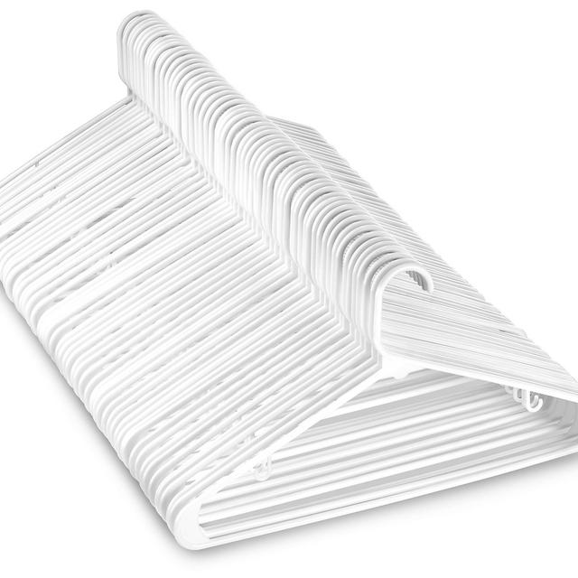 White Standard Plastic Hangers (60 PACK) Long Lasting Tubular Coat Hangers Plastic, Laundry Dorm Room Hanger, Durable, Slim Space Saving, Heavy Duty Clothes Hanger, Dress Notches, Strong Pants Bar