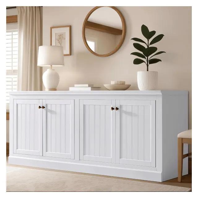 AMERLIFE 72" Farmhouse Sideboard Buffet Cabinet with Barn Doors, Storage Console Table with Adjustable Shelves, White