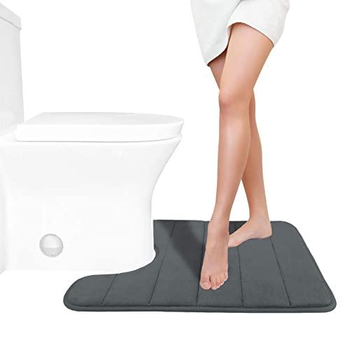 Yimobra Memory Foam Toilet Bath Mat U-Shaped, 24 X 20 Inches,Soft and Comfortable, Super Water Absorption, Non-Slip, Machine Wash and Easier to Dry for Bathroom Commode Contour Rug, Dark Gray