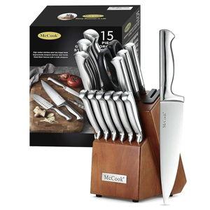 McCook® Knife Sets, German Stainless Steel Kitchen Knife Block Sets with Built-in Sharpener, 15 Piece Chef Knife and More, Razor Sharp, Restaurant Grade, Anti-Rust, Elegant Box for Gift