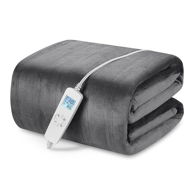 Electric Heated Blanket 84" x 90" Queen Size with 6 Levels & 8h Auto off, Ultra Soft Flannel Full Body Heating Blanket, Machine Washable, Grey