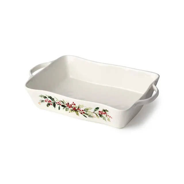 Certified International Holly and Vines Medium Rectangular Open Baking Dish White