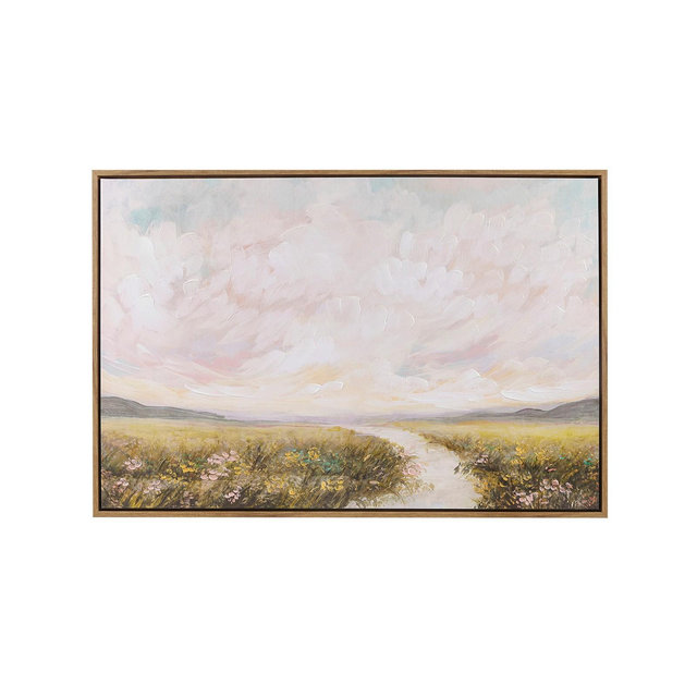 Madison Park Peaceful River Hand Embellished Framed Canvas Abstract Landscape Wall Art