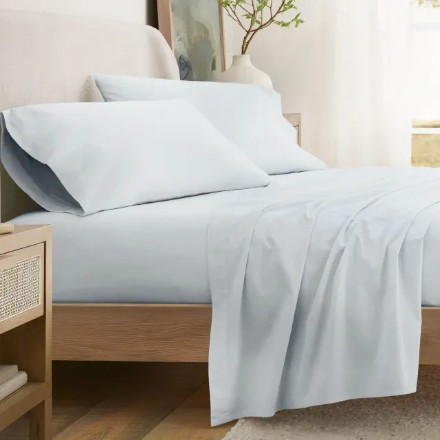 100% Percale Cotton 4PC Sheet Set, Brushed & Pre-Washed Bedding for Softness & Comfort - Becky Cameron, Blue Mist, King