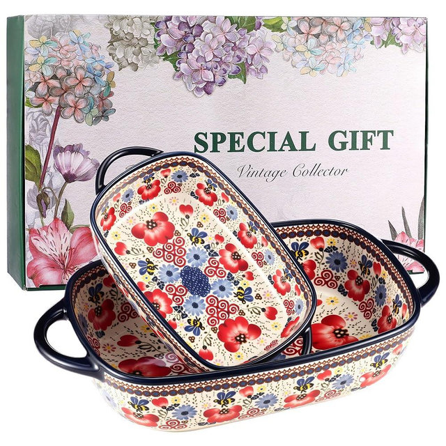 Moqidadii Casserole Dishes for Oven – Polish Pottery Ceramic Baking Dish Set, Oven Safe Ceramic Bakeware, Gift-Ready for Bakers, Christmas Gift, Hostess Gift, Holiday Gift & Fall Decor
