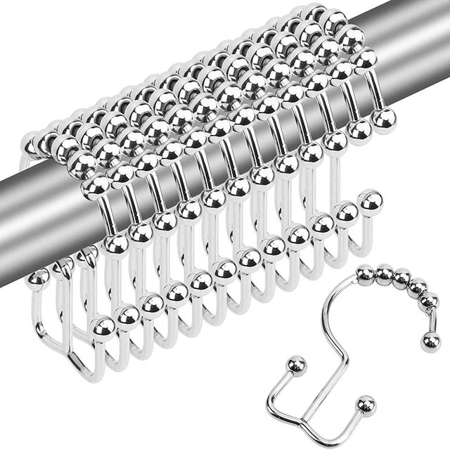 Gidse Shower Curtain Hook Rings, Sturdy Rustproof Stainless Steel Double Sided Shower Curtain Hooks for Bathroom Shower Rod Curtains, Durable Shower Curtain Hangers, Set of 12 Hooks (Chrome)