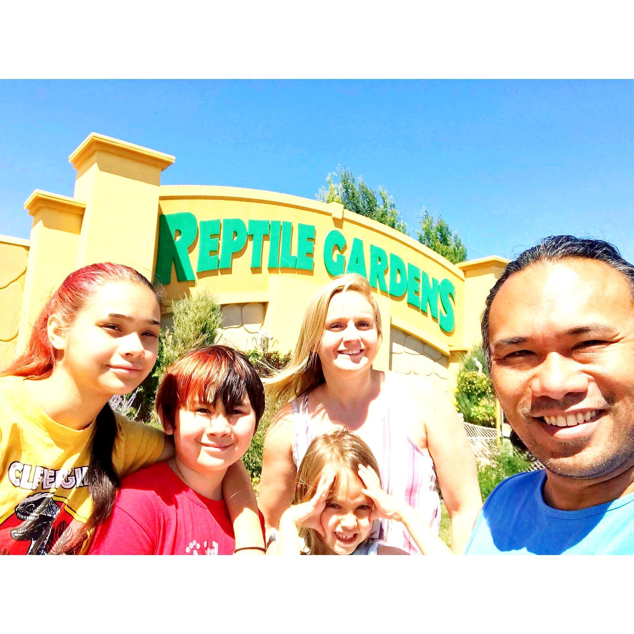 Forced Gerry to pet some reptiles at Reptile Gardens (he hates reptiles)