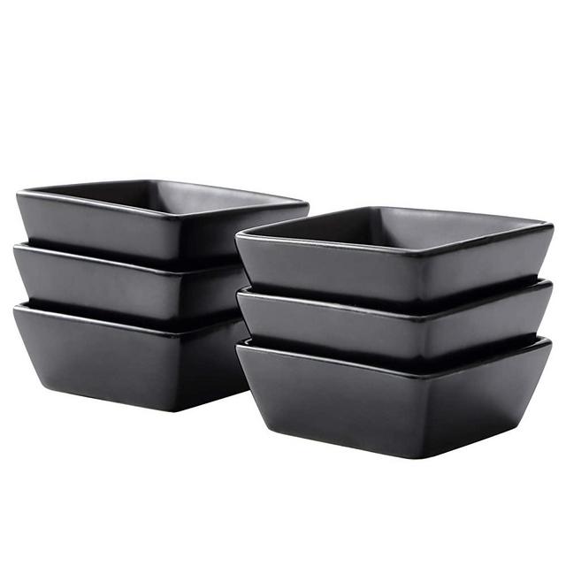 4oz Porcelain Square Baking Ramekins for Creme Brulee Oven Safe, Appetizer Bowls Sauce Dipping Bowls, Set of 6, Black