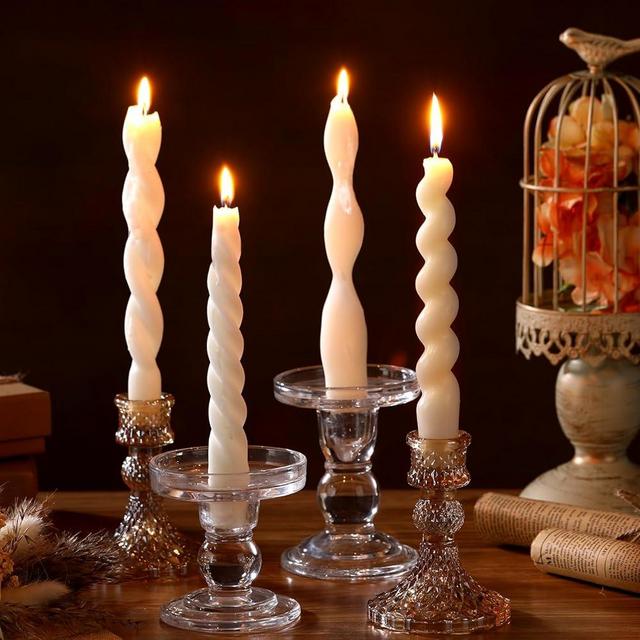 Nuanchu 4 Pcs 7.87 Inch Twisted Taper Candles Wax Unscented Smokeless Spiral Swirl Candlesticks for Wedding Holiday Dinner Party Home Decorations(White)