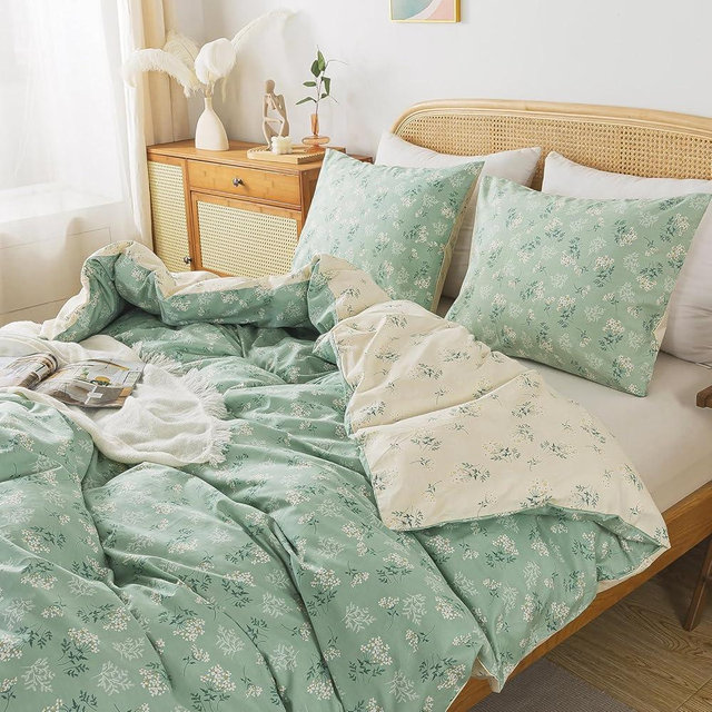 HoneiLife Wildflower Duvet Cover King - 100% Cotton Comforter Cover Sets, 3-PC Comfortable Floral Duvet Cover Sets,Soft & Breathable Duvet Cover with Zipper Closure & Corner Ties, Small Leaf