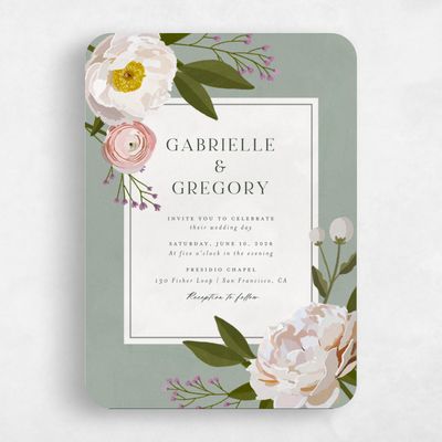 Green Rounded Wedding Invitation - Verano Portrait