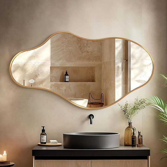 Dorlicecass Bathroom Mirrors for Over Sink - Long Wall Mirrors Decorative 24"x 43" Asymmetrical Abstract Aviation Aluminum Alloy Frame Unique for Bedroom, Living Room, Cloakroom, Entryway Gold