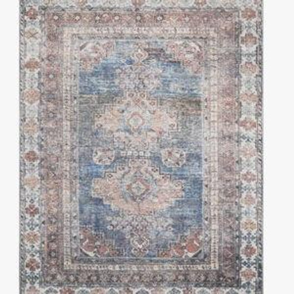 5x7 Baltinglass Rust & Blue Washable Area Rug - Clearance | Washable Persian Style Rug