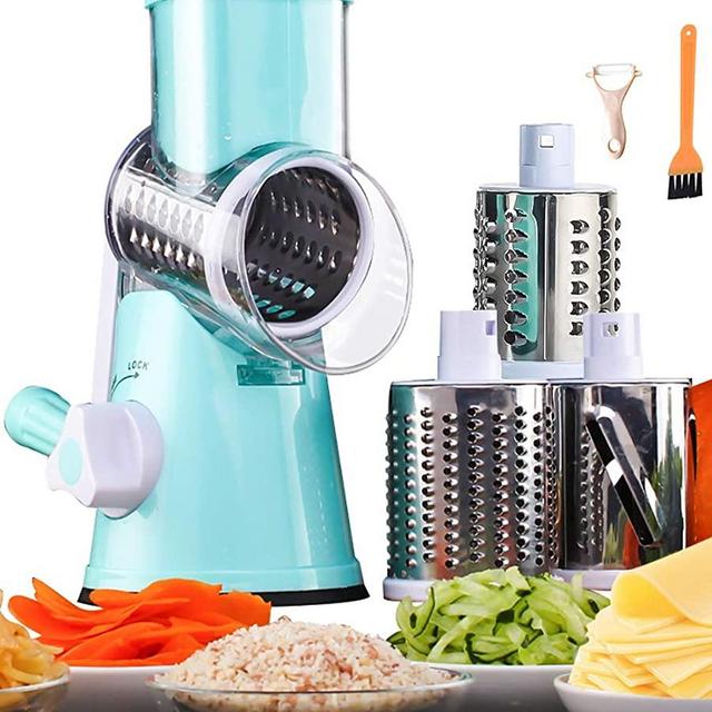 Rotary Cheese Grater Mandoline Slicer 3-in-1 Vegetable Slicer Shredder Grater for Potato Onion Cucumber Carrot Blue