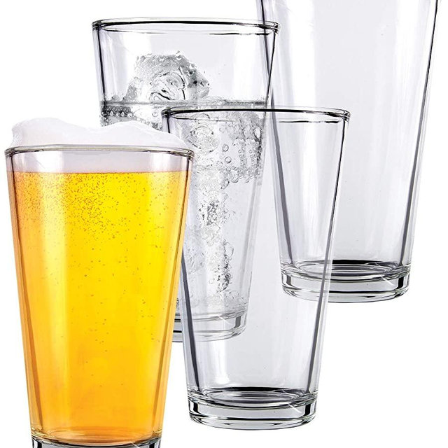 Clear Glass Beer Cups – 4 Pack – All Purpose Drinking Tumblers, 16 oz – Elegant Design for Home and Kitchen – Lead and BPA Free, Great for Restaurants, Bars, Parties – by Kitchen Lux