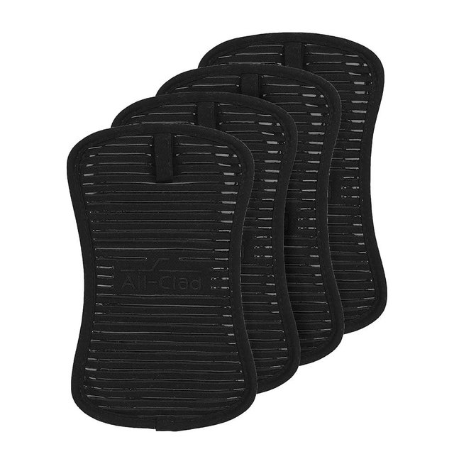 All-Clad Premium Pot Holder & Hot Pad: Heat Resistant to 500 Degrees - 100% Cotton, 10"x6.25" Hot Pad for Kitchen and Barbeque, 4-Pack, Black