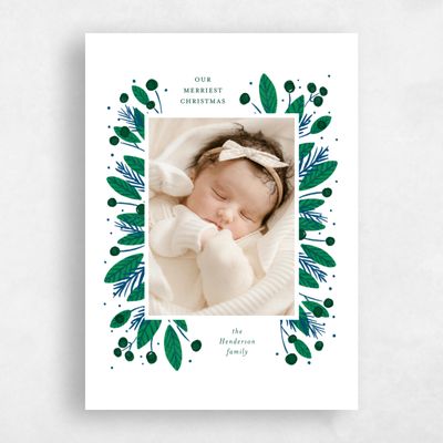 White Holiday Card - Evergreen Portrait