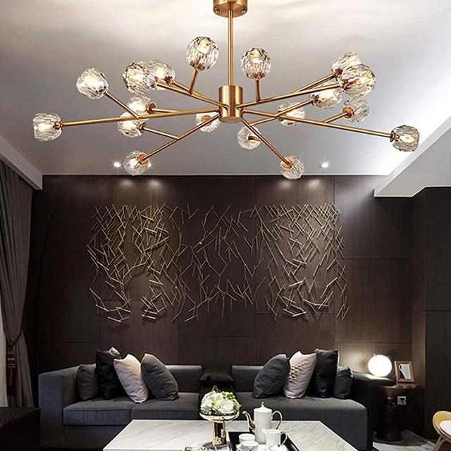 Efperfect Modern Sputnik Chandelier 18-Light Crystal Pendant 43" LED Ceiling Light Pendant, Cut Crystal with G9 LED Bulbs (Gold)