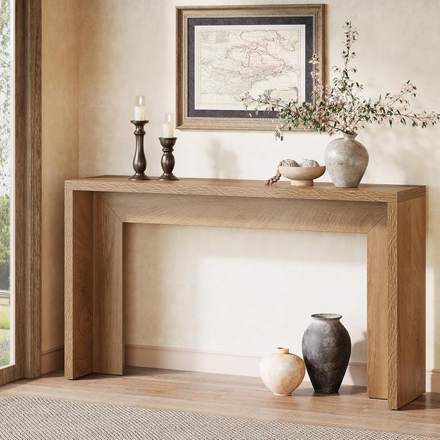 Tribesigns Farmhouse Console Table, 55-Inch Wooden Sofa Table with Storage for Entryway, Foyer, Hallway, Living Room, Easy Assembly (Light Oak Brown)