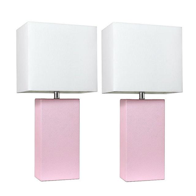 Elegant Designs LC2000-BPK-2PK 2 Pack Modern Leather Table Lamps with White Fabric Shades, Blush Pink