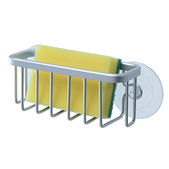 SunnyPoint NeverRust Kitchen Sink Suction Holder for Sponges, Scrubbers, Soap, Kitchen, Bathroom, 6.02" x 6.34" x 2.56", Aluminum (Mat Silver, Set of 1)