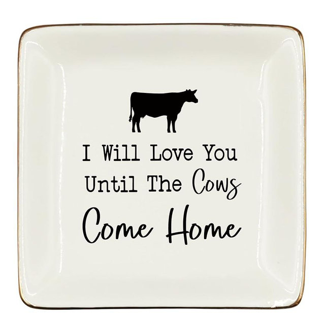 WODMIS I'll Love You Until The Cows Come Home Ceramic Jewelry Tray Dish, Mother Day Cows love Gifts Jewelry Plate,Cow Lover Ring Trinket,Valentines Birthday Cow Gifts For Women Her Wife Mom