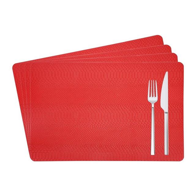 EDanle Faux Leather Python Skin Pattern Placemats Set of 4,Washable Heat Resistant Non-Slip Double Modern Thickening Kitchen Dining PU Table Place Mats,Red