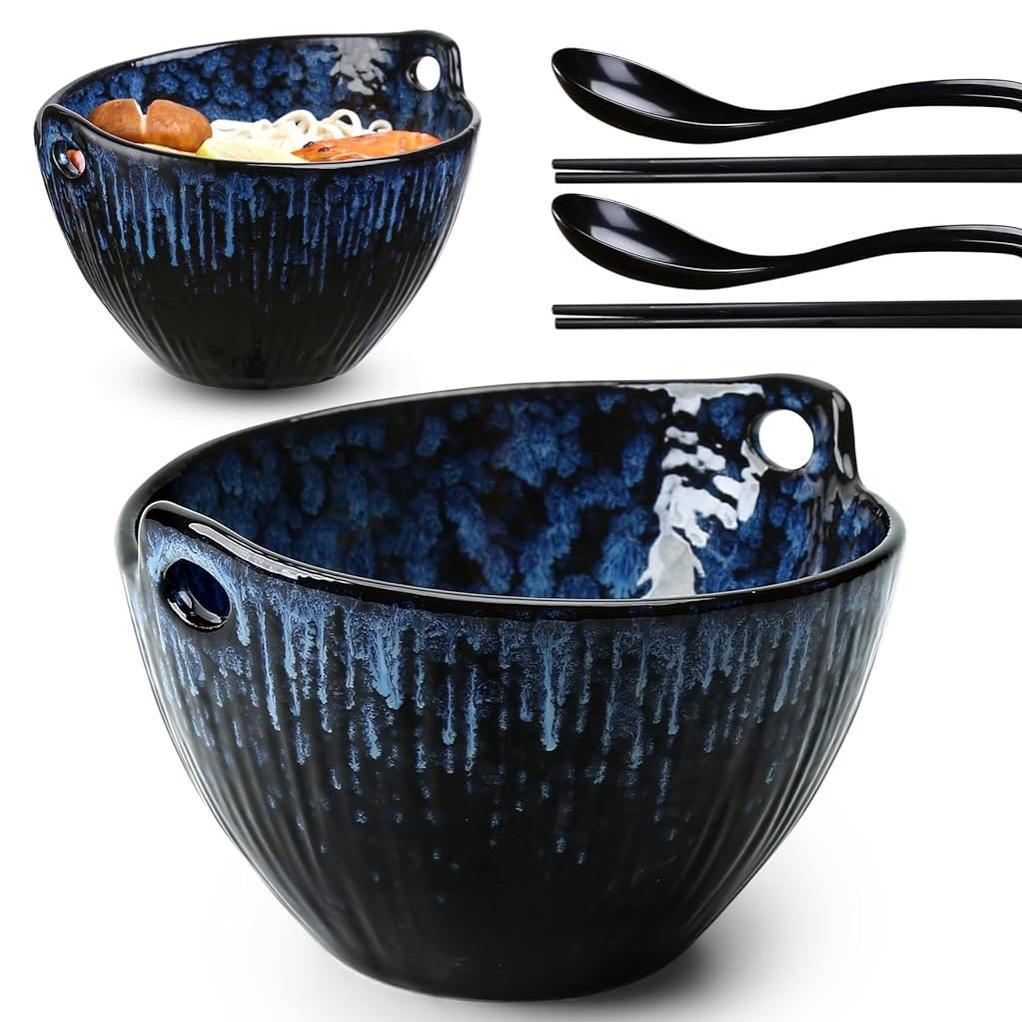Ramen Bowl with Chopsticks and Spoons Set of 2