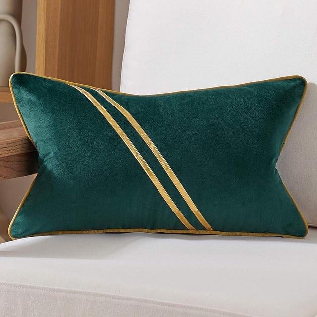 Avigers 12 x 20 Inch Teal Gold Leather Striped Lines Velvet Cushion Case Luxury Modern Throw Pillow Cover Decorative Pillow for Couch Living Room Bedroom Car
