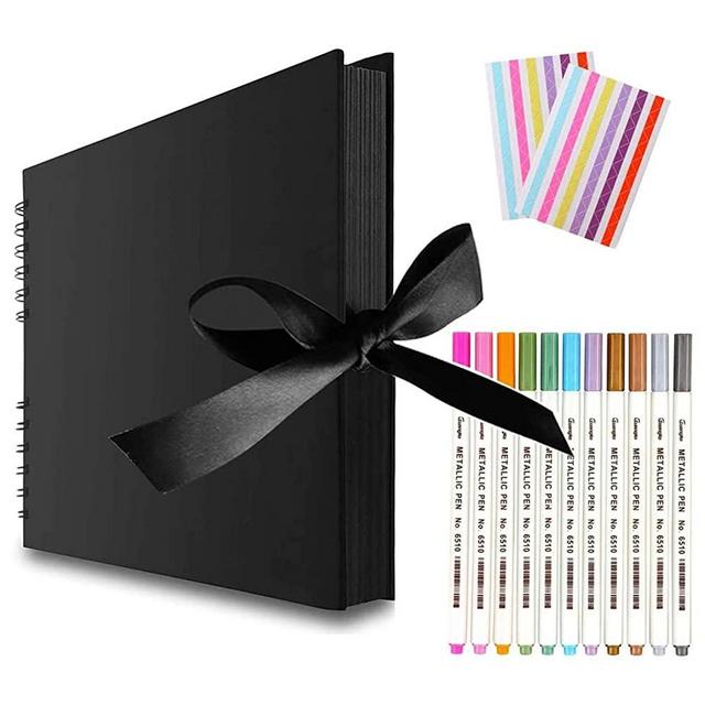 EVNEED 11.5 x 8.5 Inch Scrapbook Photo Album,Wedding Guest Book Anniversary Memory Scrapbooking,Wedding Photo Album with DIY Accessories Kit for Craft Paper DIY Gifts,Black Cover,80 Pages (40 Sheets)