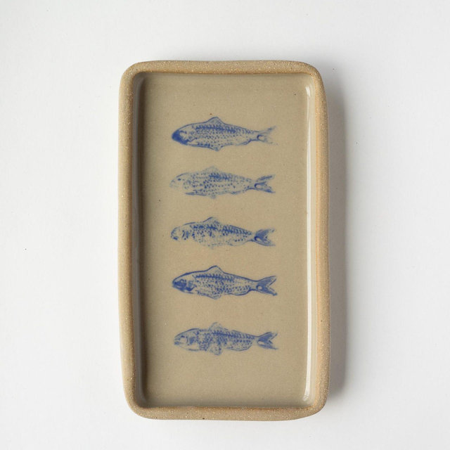 Sardine Jewelry Tray, Fish Jewelry Tray, Fish Stamped Catch-All Tray, Handmade Catch-All, Sardine Ceramic Dish, Fish Home decor, Blue Fish