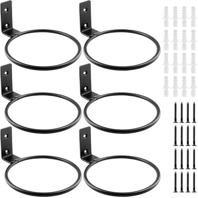 Jiozermi 6 Pack 8 inch Flower Pot Holder Ring, Flower Pot Holder Ring Wall Mounted Set Wall Mounted Metal Planter Hanger Matte Black Hanging Plant Holder