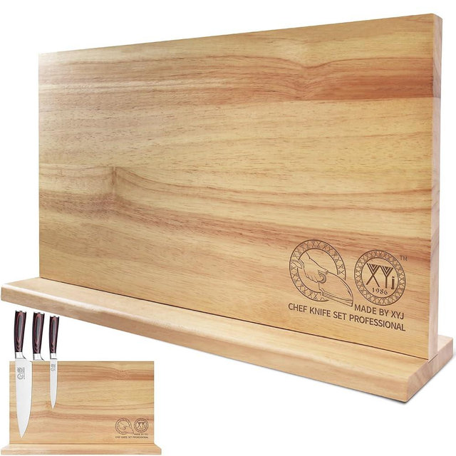 XYJ Authentic Since 1986 Magnetic Knife Block, Powerful Double-Sided Wooden Magnetic Knife Holder, Cutlery Display, Universal Kitchen Knife Stand Storage Rack Without Knives