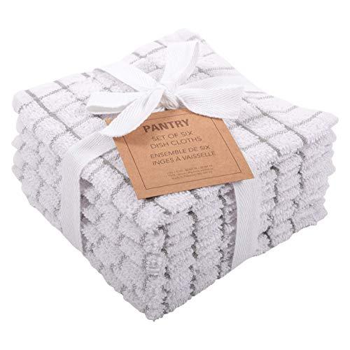 KAF Home Pantry 100% Cotton Checkered Grid Dish Cloths | Set of 6, 12 x 12 Inches | Absorbent and Machine Washable | Perfect for Cleaning Counters, and Any Household Spills - Gray