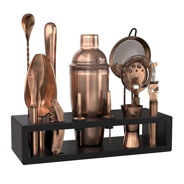 Highball & Chaser 13-Piece Cobbler Cocktail Shaker Set Matte Copper Stainless Steel Bartender Kit For Home Bar Cocktail Set Laser Engraved Cocktail Tools Plus E-Book with 30 Different Cocktail Recipes
