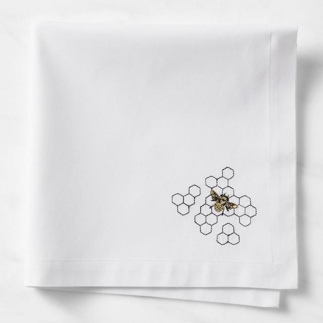 Bee Embroidered Napkins, 20" X 20", Set of 4, Black