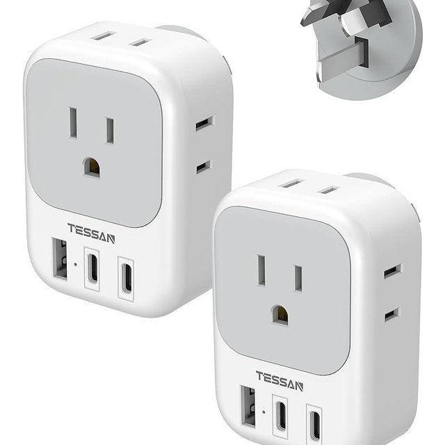 Australia Plug Adapter 2 Pack, TESSAN New Zealand Power Adapter with 4 Outlets 3 USB (2 USB-C), Type I Travel Adaptor for US to Australian Argentina China Fiji Samoa Tonga Kiribati