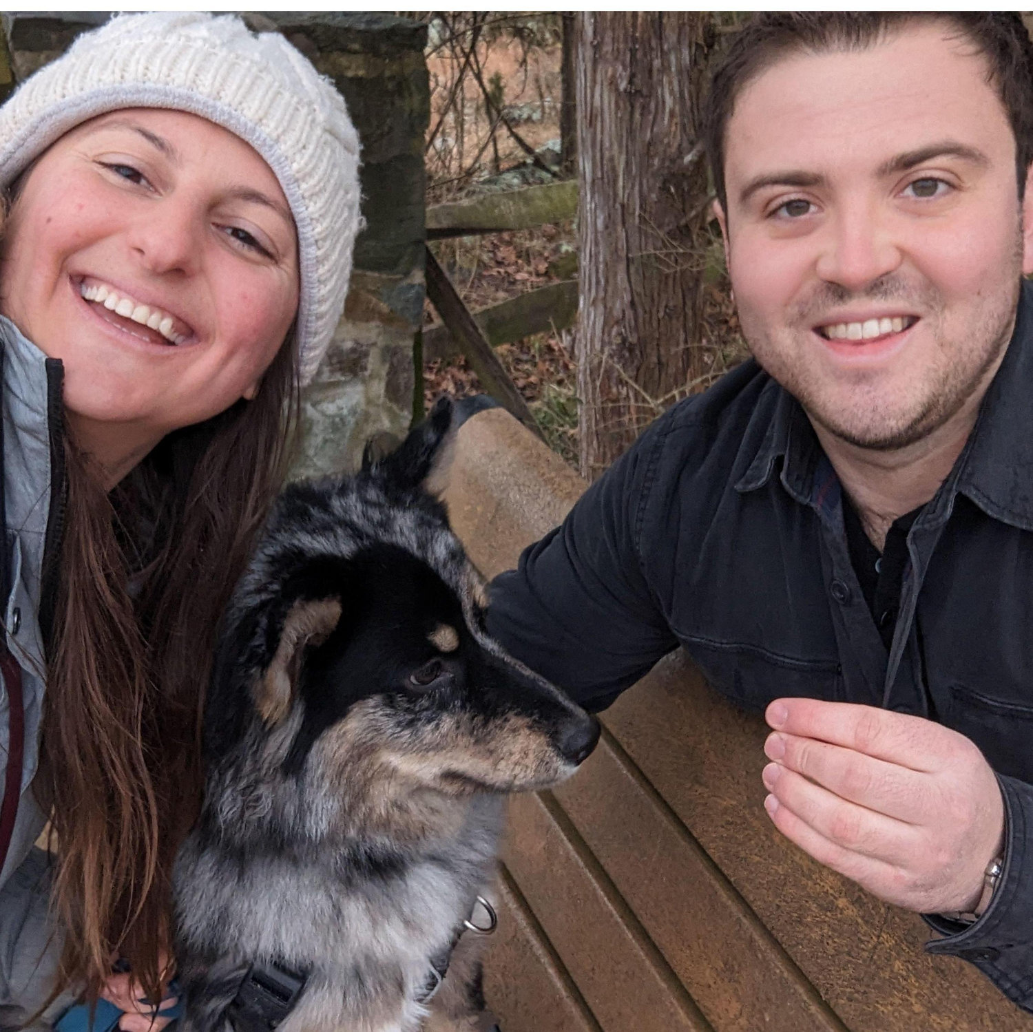 Our first family picture with Bear - Great Falls National Park
