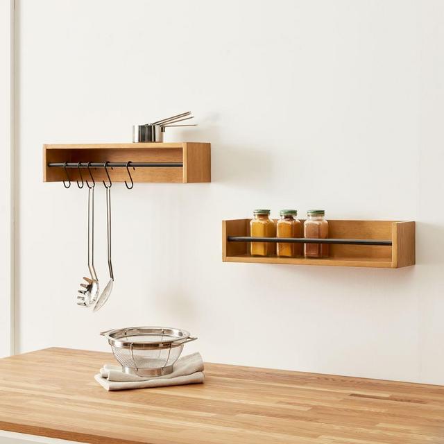 Bekins Shelves, Set of 2, Sand Dark Bronze, 18in and Essential S Hooks Brass, Set of 5