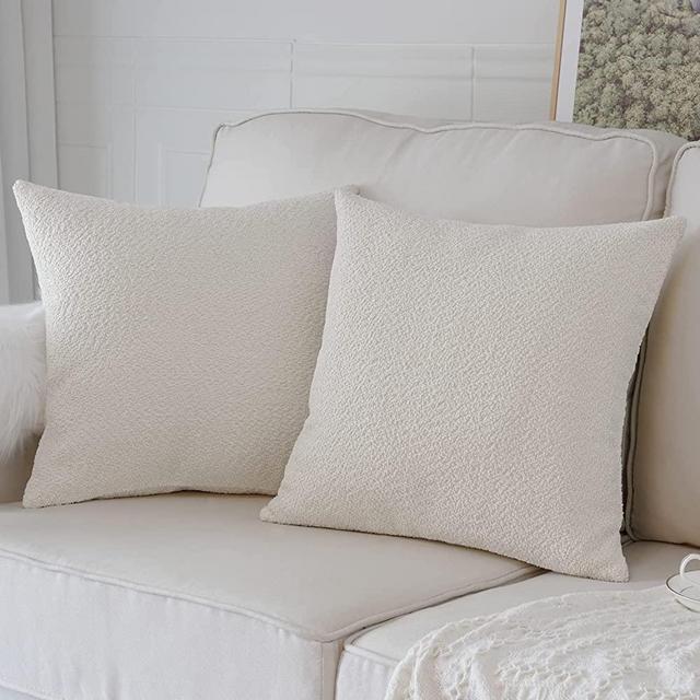 Artcest Set of 2 Decorative Boucle Like Square Throw Pillow Covers, Large Comfy Elegant Textured Zippered Cushion Cases for Couch Bed and Living Room Decor, 20"x20" (Ivory)