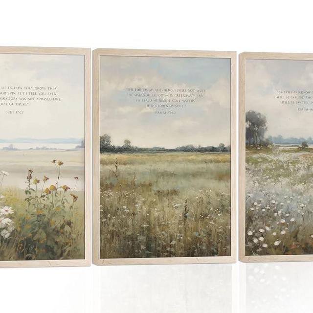 3Pcs Christian Scripture Wall Art Bible Verse Canvas Wall Decor Modern Scripture Floral Prints Religious Pictures Vintage Painting Posters Jesus Faith Pictures for Living Room Bedroom Unframed