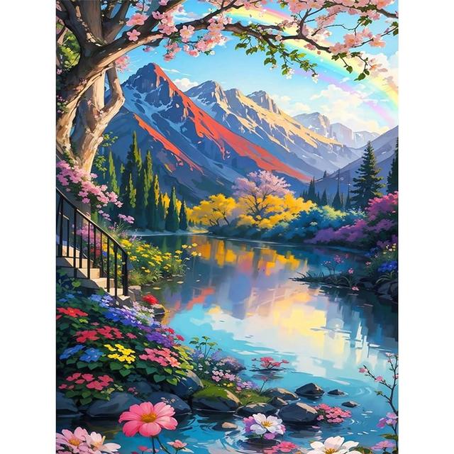 SNMUW Paint by Numbers Kit for Adults, Landscpe Acrylic Paint by Numbers for Beginners, Mountains Easy Canvas Painting by Numbsers Kit, Great Gift Decor (16x20 Inch)