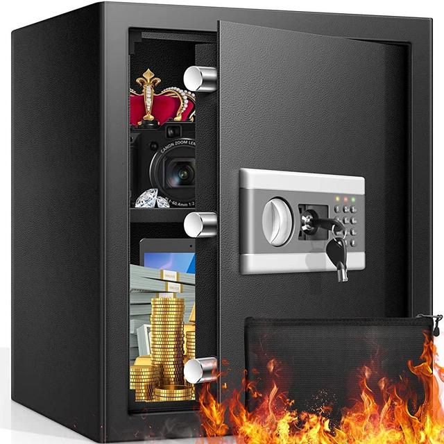 1.7 Cub Home Safe Box Fireproof Waterproof, Money Safe with Fire proof Waterproof Safe Bag, Combination Fireproof Safe with Digital Keypad and Key for Cash Jewelry Documents