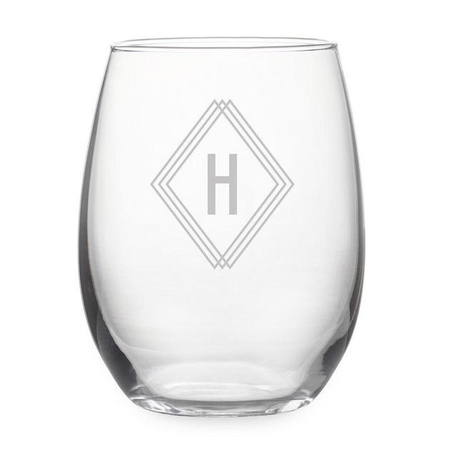 Deco Diamond Monogram Stemless Wine Glass, Set Of 4