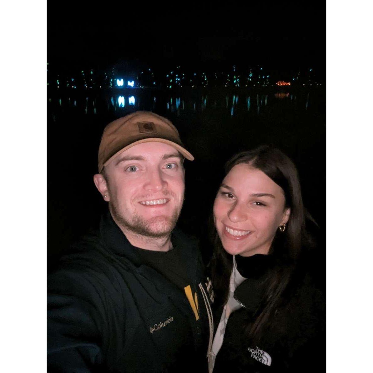 Walking through a Halloween light show in Ohio