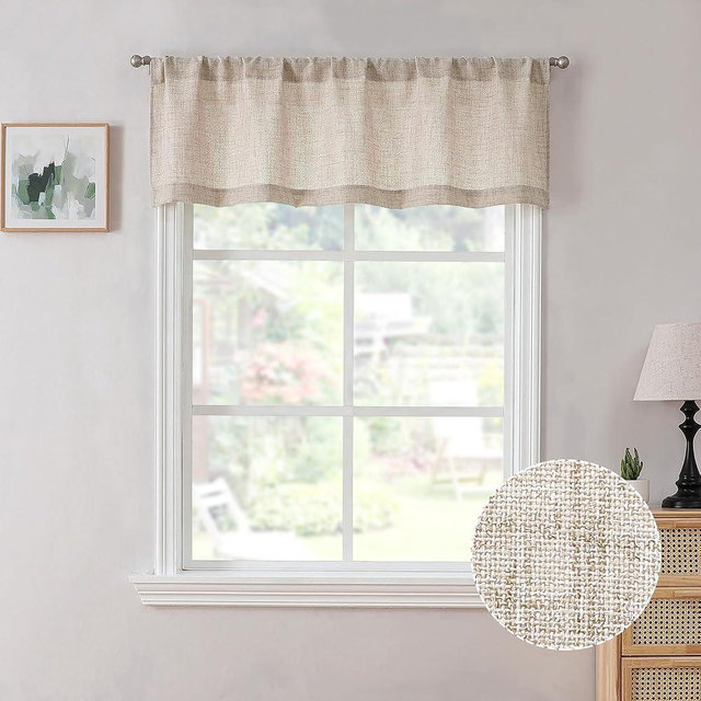 Tollpiz Linen Valance Bedroom Rod Pocket Semi Sheer Curtain Valances Burlap Light Filtering Thick Linen Valance Drape for Living Room, 54 x 16 inches Long, Natural, Set of 1 Panel