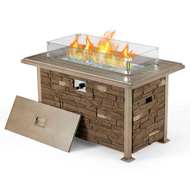  Vicluke 44 Inch Aluminum Propane Fire Pit Table w/Faux