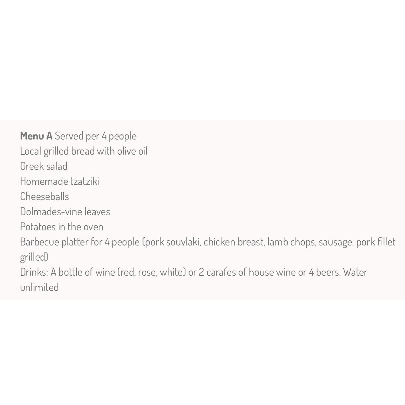 Food menu for Grande Blue