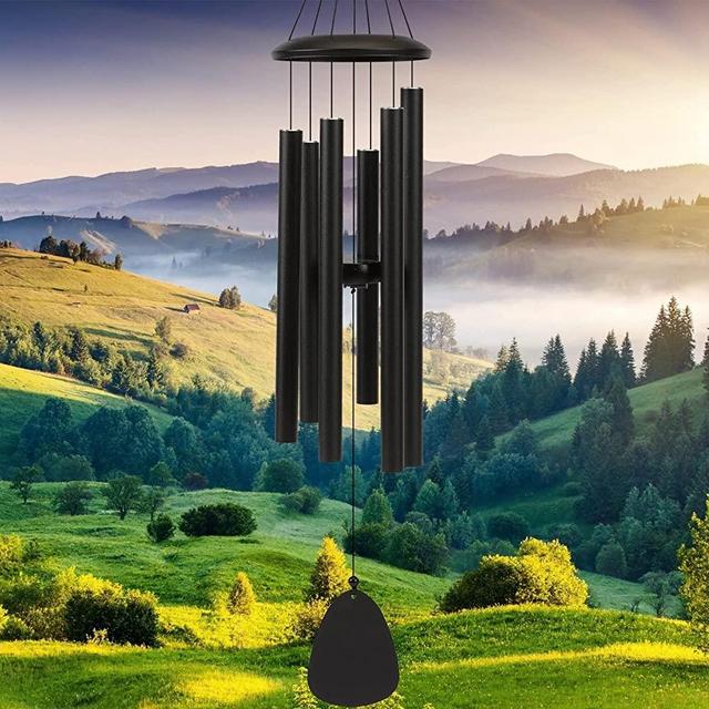 FSVGYY Wind-Chimes-Outdoor-Large-Decor, Deep Tone Soothing Melodic Tones Windchimes, Wind Chimes for Outside, Memorial Wind Chimes Best Gift for Mom Women Grandma Neighbors（32" Black Coated Aluminum）